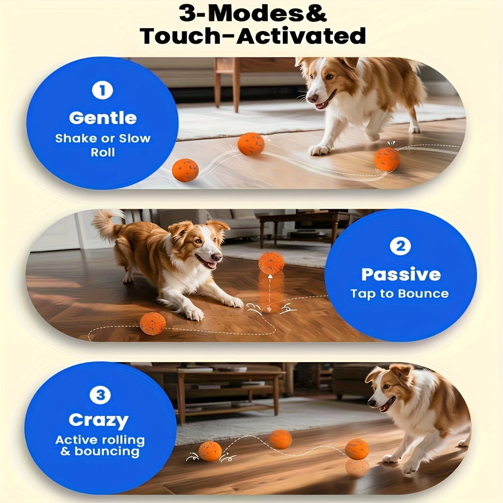 Automatic Moving Dog Ball, 3.2-Inch E-TPU Motion Activated Rolling and Bouncing Toy for Medium and Large Dogs, Blue or Orange Chase Play