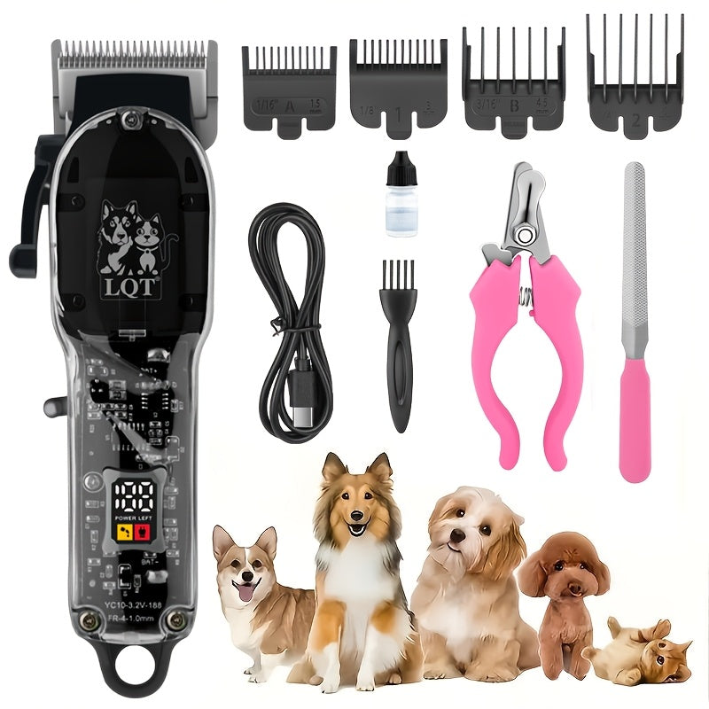 Dog Hair Clippers with Detachable Comb, Rechargeable Cordless Low-Noise Pet Shaver for Dog and Cat Grooming at Home, Five Style Options