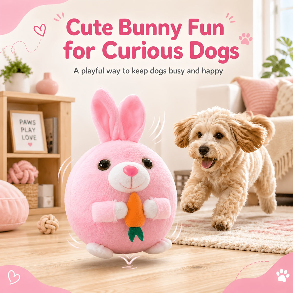 Voice Recording Dog Toy with Bouncing Ball, USB Rechargeable Moving Animal Toy with Music, Crinkle Sounds and Washable Cover for Supervised Play