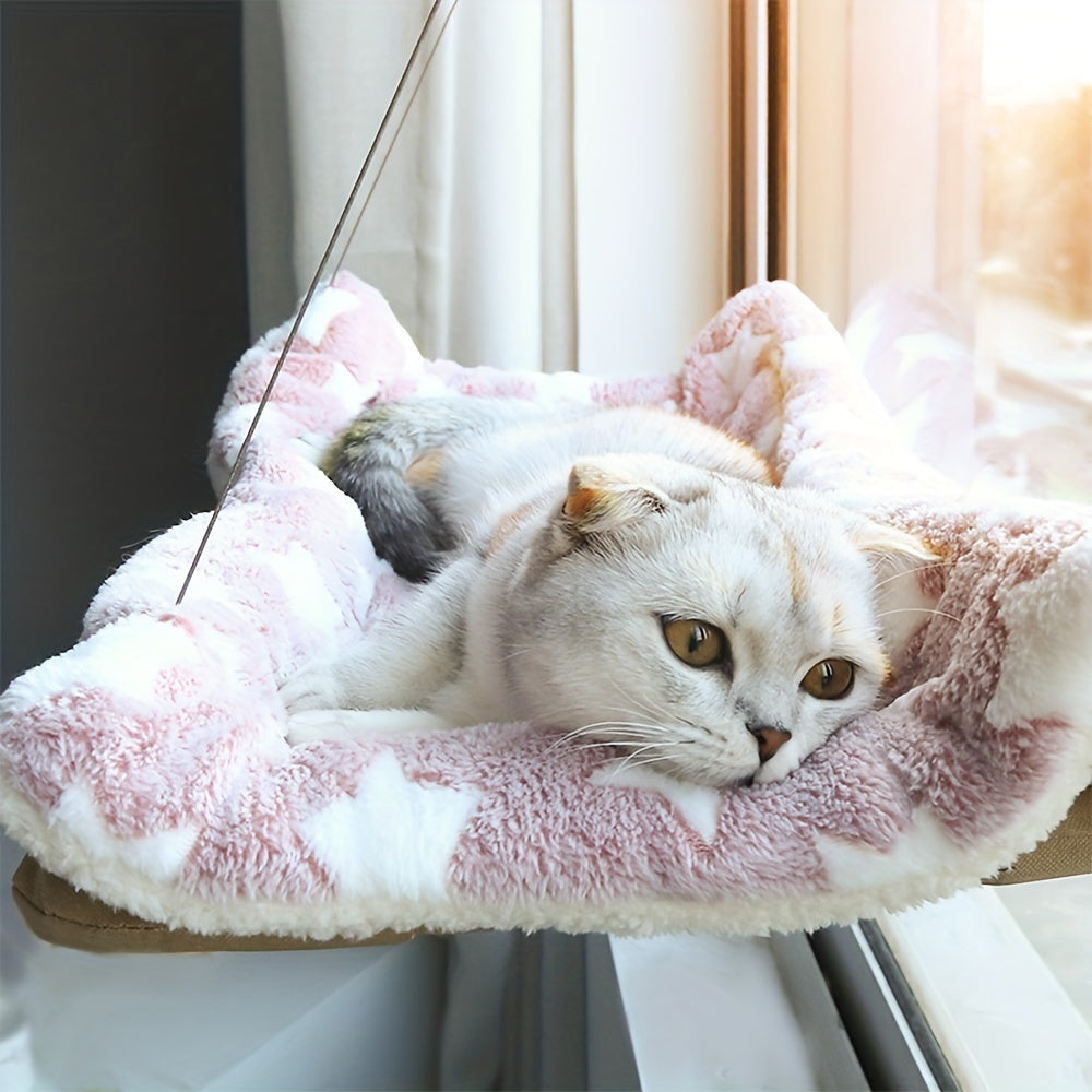 Cat Window Hammock Bed, 21.65 x 15.7 Inch Khaki Suction Cup Perch with Canvas Platform and PVC Frame for Indoor Cat Naps and Birdwatching
