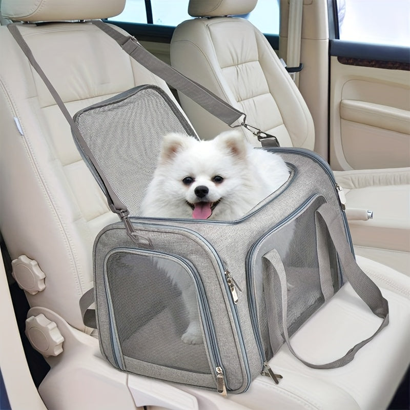 Large Foldable Cat Carrier for Cats and Puppies up to 25 lbs, Soft-Sided Pet Travel Cage in Grey or Black for Vet Visits and Everyday Trips