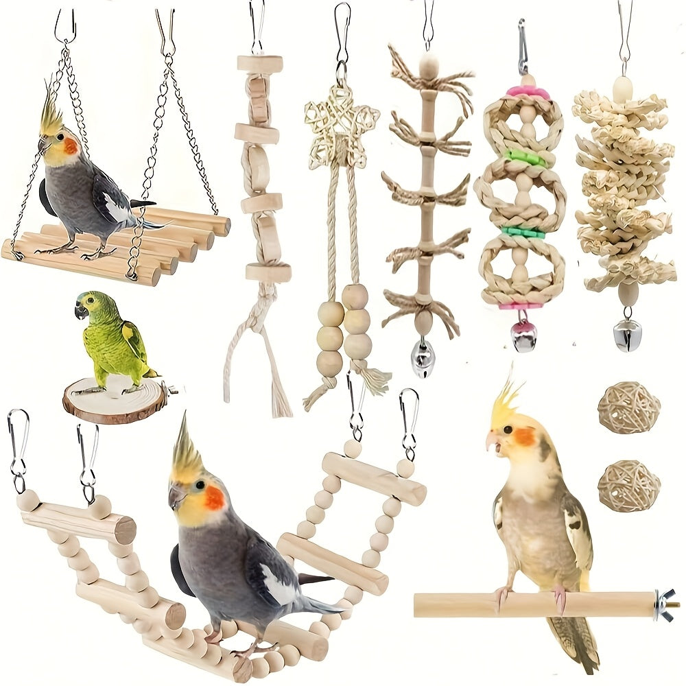 Parrot Cage Toys, 5-Piece Random Bird Swing, Hanging Perch and Climbing Ladder Assortment for Budgies, Parakeets, Cockatiels and Lovebirds