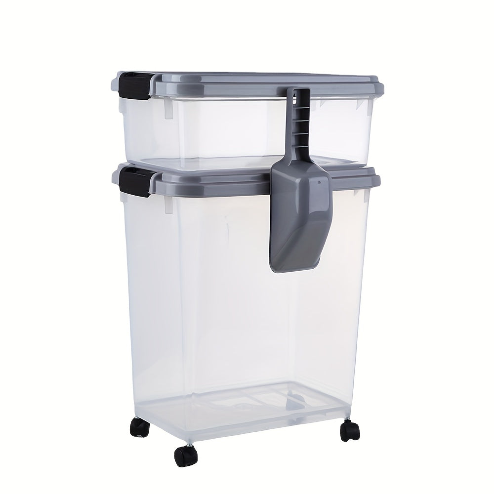 Dog Food Storage Containers 30QT + 10QT, 3-Piece Airtight Plastic Set with Scoop and Detachable Wheels for Cat Kibble, Treats and Bird Seed