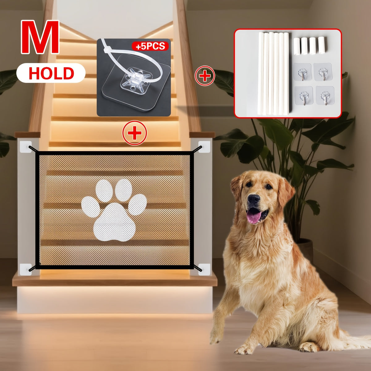 Dog Mesh Gate for Room Separation, Portable Folding Pet Barrier Net with 43.31 Inch Small and 70.87 Inch Large Length Options or Model M Set