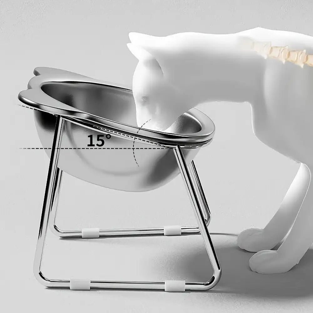 Stainless Steel Cat Ear Bowls with 15 Degree Tilted Elevated Stands, 2 Sets of Raised Pet Dishes for Everyday Food and Water