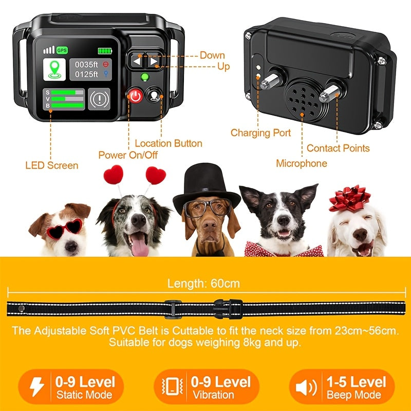 GPS Dog Fence System with No Subscription, Rechargeable Wireless Boundary Collar with 3 Training Modes for Medium and Large Dogs, Black or Orange