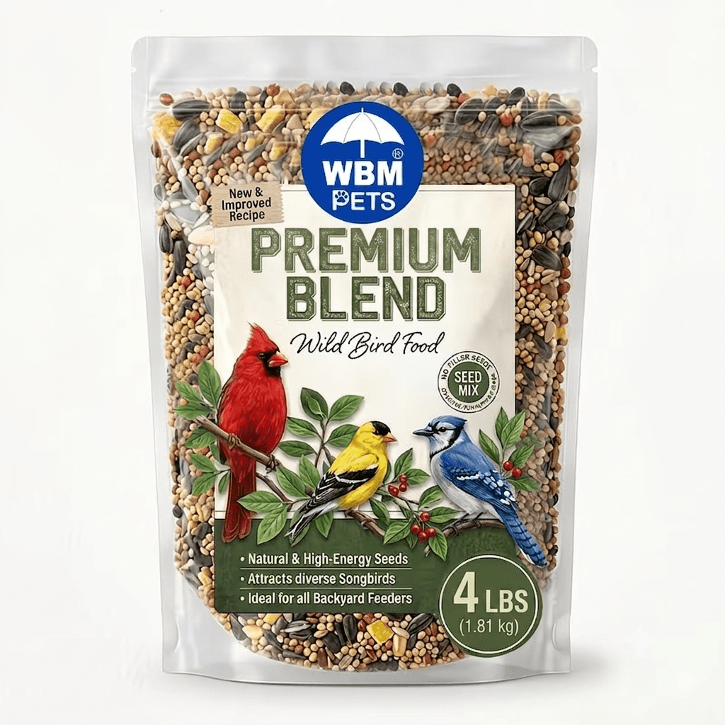 Wild Bird Seed Blend 4 lb with Nuts for Outdoor Feeders, All-Season Backyard Bird Food for Cardinals, Chickadees and Finches Watching