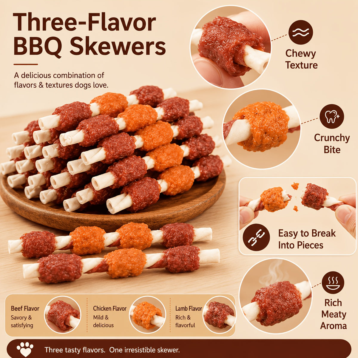 Dog Chew Treats Kabob Mix with Triple Flavor Options, 4 oz and 7.3 oz Packs Plus Combo and Sample Selections for Supervised Snack Time