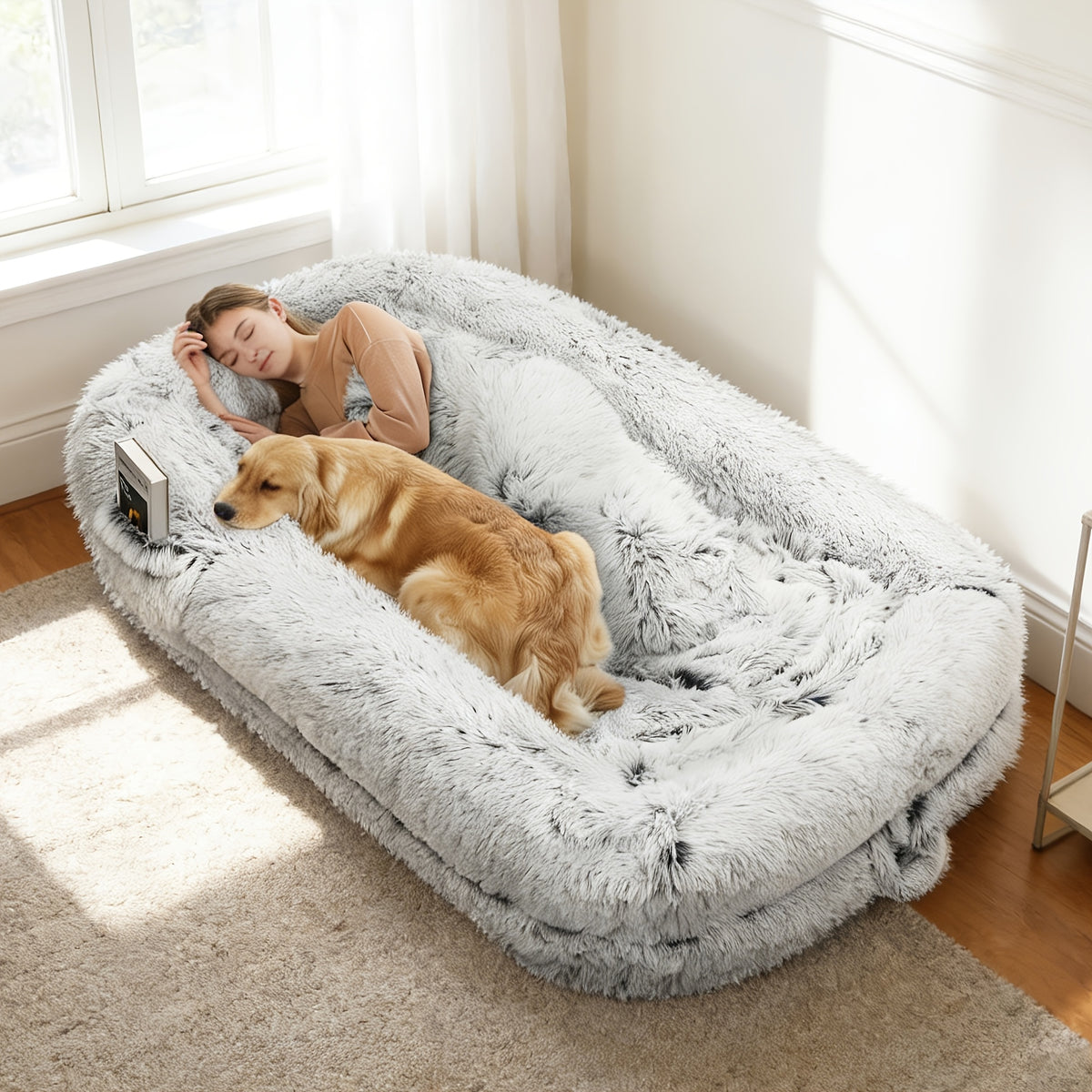 Memory Foam Human Dog Bed with Machine Washable Cover, Non-Slip Base and Liner, Oversized Indoor Lounger in 71 and 76 Inch Options