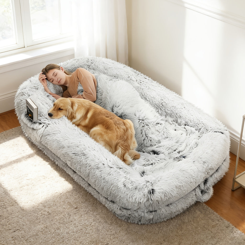 Memory Foam Human Dog Bed with Machine Washable Cover, Non-Slip Base and Liner, Oversized Indoor Lounger in 71 and 76 Inch Options