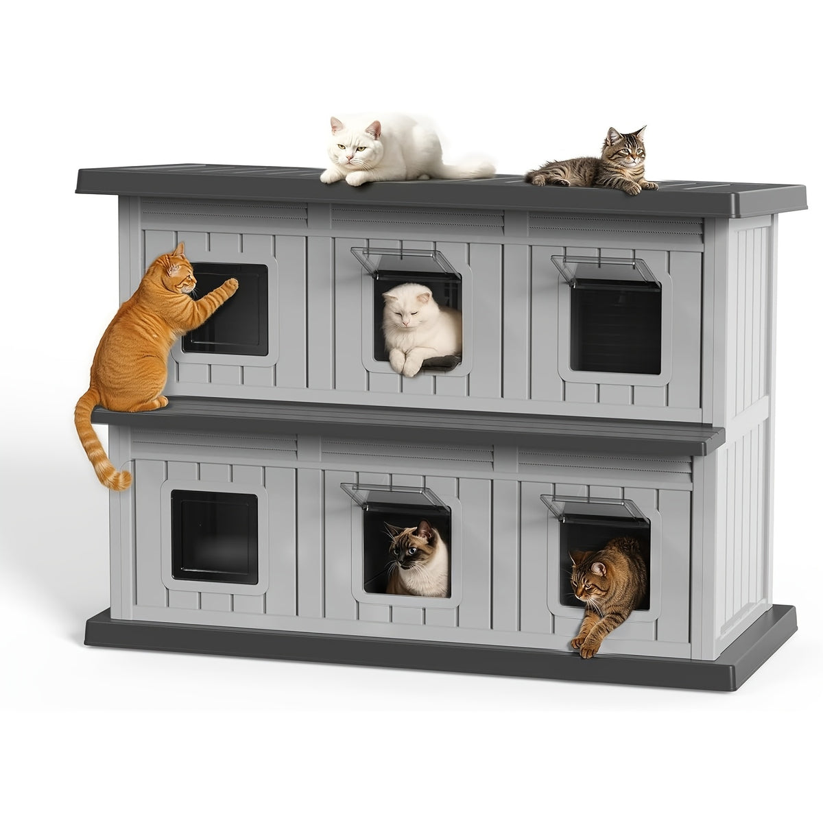 Feral Cat Shelter with Double-Layer Design, Black Indoor Outdoor Cat House for Stray Cats and Multi-Pet Resting Spaces, Sturdy Construction