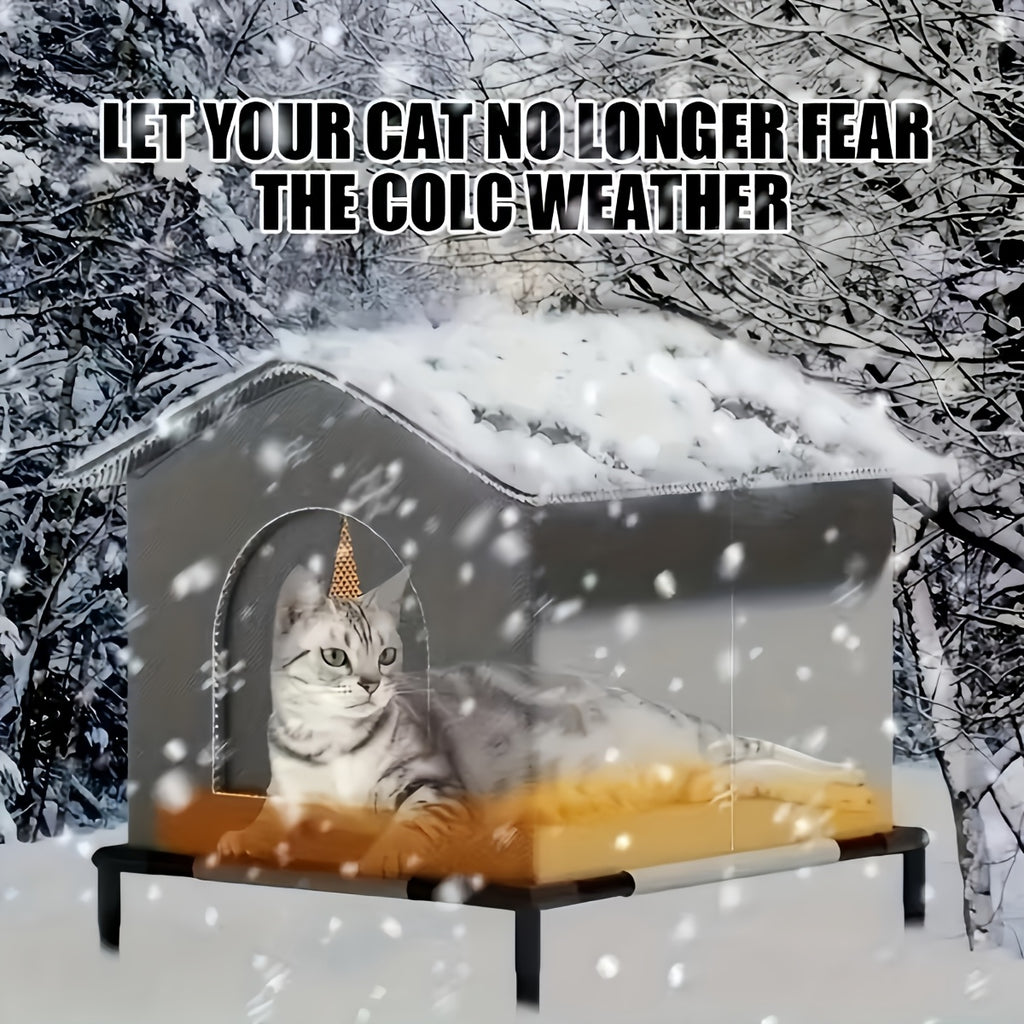 Outdoor Cat House with Raised Floor, Weatherproof Insulated Shelter for Feral and Stray Cats, Easy Assembly for Porch and Garage, Black or Grey
