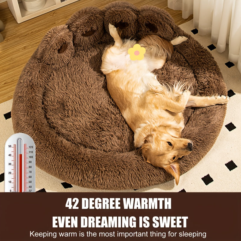 Donut Dog Bed with Bear Paw Design, Soft Plush Cuddler for Dogs and Cats, Cozy Indoor Sleeping Nest in Coffee Gray or Pink, 22 to 37 Inch Sizes
