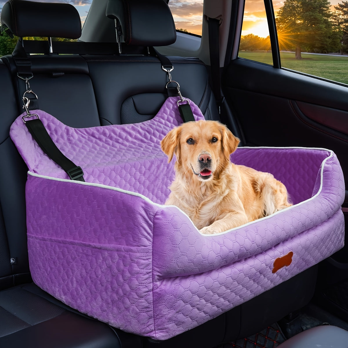 Dog Car Seat with Thick Removable Cushion, 31.1 Inch Washable Back Seat Travel Bed with Raised Sides and Six Colors for Dogs Under 55 lbs