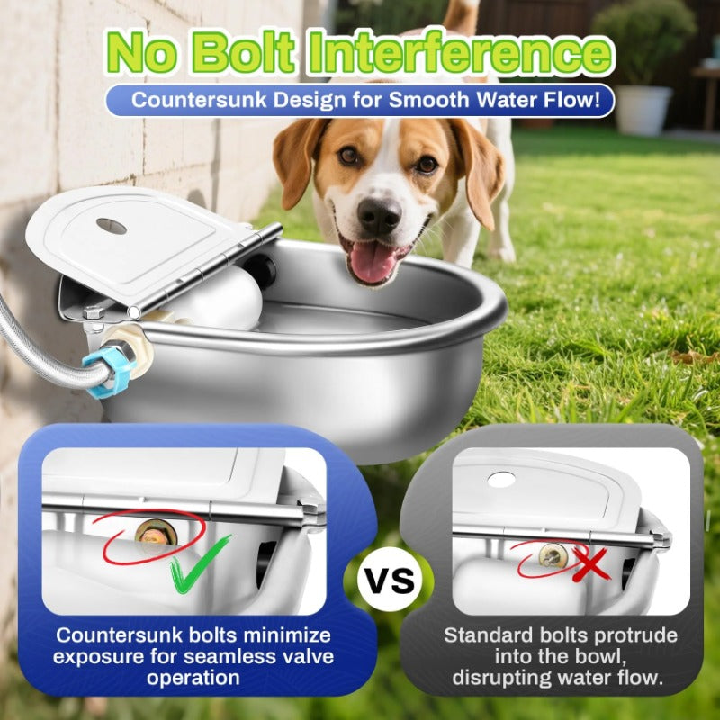 Self-Filling Animal Water Bowl 2.5L, 304 Stainless Steel Wall-Mounted Float Valve Waterer for Outdoor Dogs, Horses, Goats, Cows and Chickens
