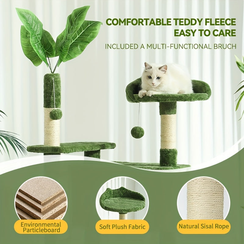 Nature Inspired Cat Tree with Plush Perch, Indoor Cat Tower with Scratching Surfaces, Condo Hideaway and Dangling Ball for Climbing, Play and Rest