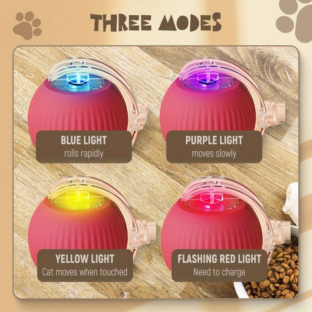 Interactive Cat Ball Toy 3 Pack, USB Rechargeable Self-Moving Pet Balls with LED Lights and 3 Play Modes for Cats and Small Dogs, Multicolor
