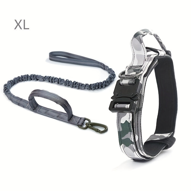 Heavy Duty Dog Collar and Leash Set with Control Handle, 1.5-Inch Padded Adjustable Nylon Collar for Medium and Large Dogs, Walking and Training