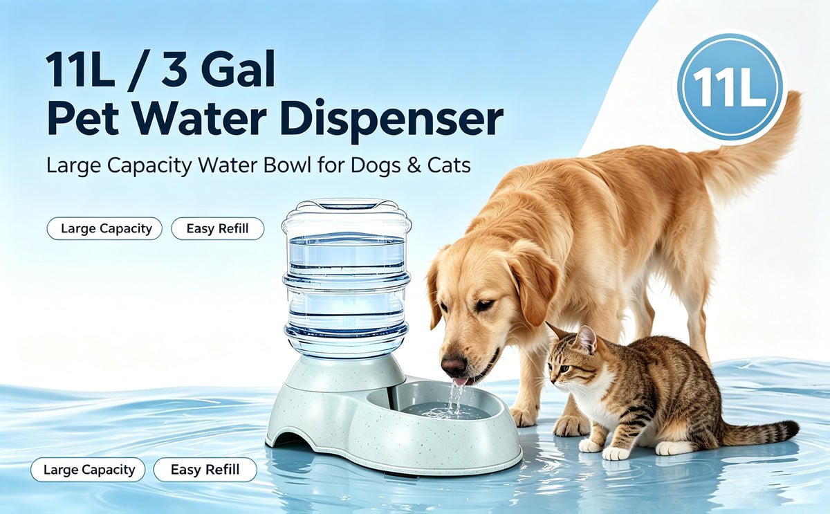 Gravity-Fed Dog Water Dispenser 2.91 Gallon, Gray Large Capacity Pet Waterer for Dogs and Cats, Automatic Refill Drinking Station for Home