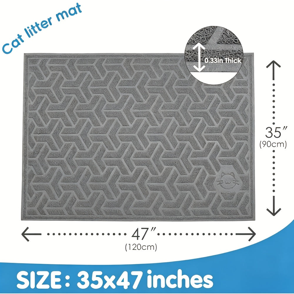 Cat Litter Mat with Soft PVC Surface, Large 46 x 35 Inch Litter Trapping Floor Mat with Non-Slip Backing for Scatter Control, Gray or Blue