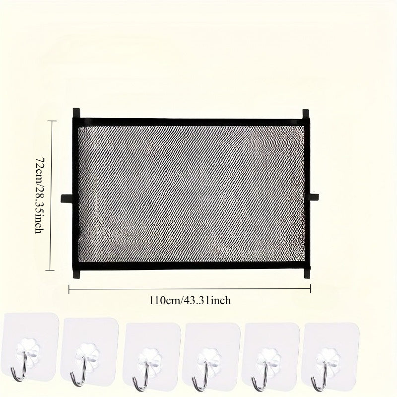 Dog Gate with 6 Hooks, Drill-Free Black Mesh Pet Barrier with Portable Expandable Design for Doorways, Hallways and Indoor Room Separation