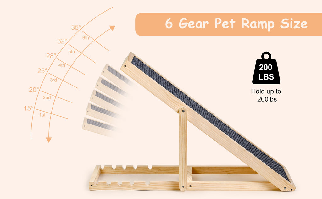 Portable Dog Ramp 42 Inch, Wooden Pet Access Ramp for Dogs and Cats to Reach Suitable Cars, Beds and Couches, Rated Up to 200 Pounds