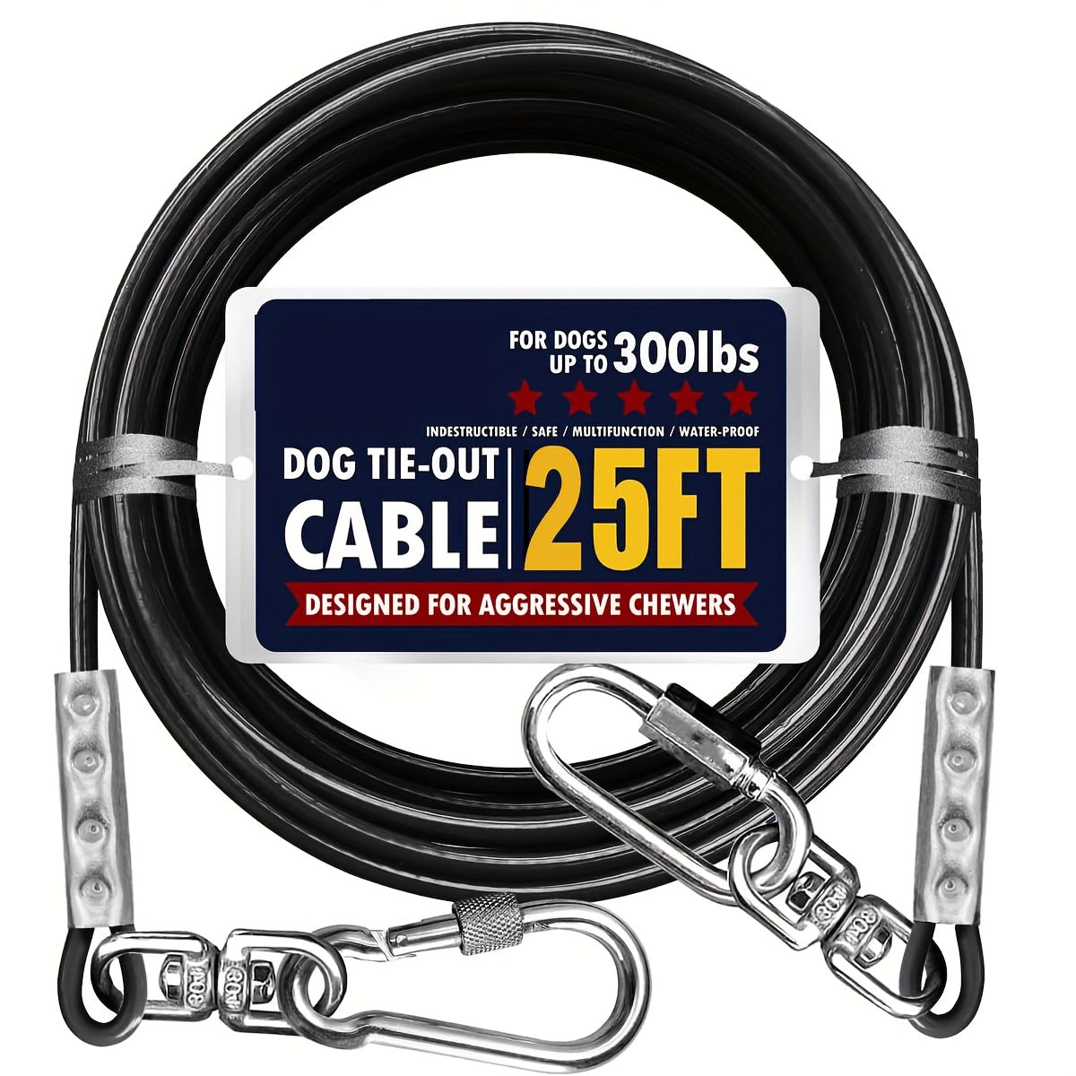 Heavy Duty Dog Tie Out Cable with Swivel Hooks, Steel Wire Yard Lead for Supervised Outdoor Use, Blue, Magenta or Black in S, M and L Options