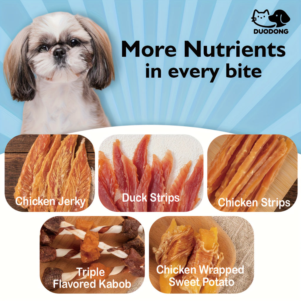 Dog Training Treats Grain Free Variety Pack, 2 Bags 7.05 oz with Triple Flavor Kabobs, Chicken Jerky, Duck Strips or Chicken Potato, High Protein Rewards for Puppies and Adult Dogs