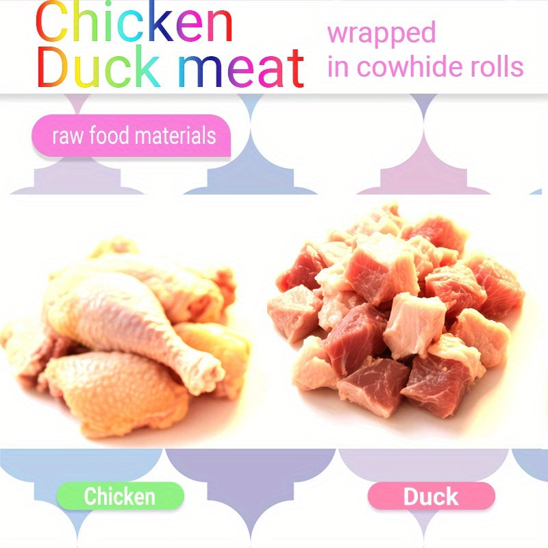 Cowhide Rolls for Dogs, 2 Pack Combination Chew Treats with Chicken or Duck Wrapping, Long Lasting Beef Skin Rolls and Jerky for Small Medium Large Dogs, Individually Packaged Dog Snacks for Training and Daily Chewing