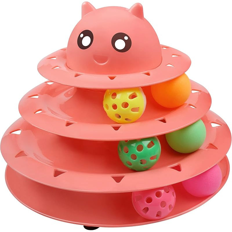 Cat Ball Track Toy with Six Colorful Balls, Three-Tier Interactive Tower with Non-Slip Base and Detachable Layers for Indoor Cats and Kittens