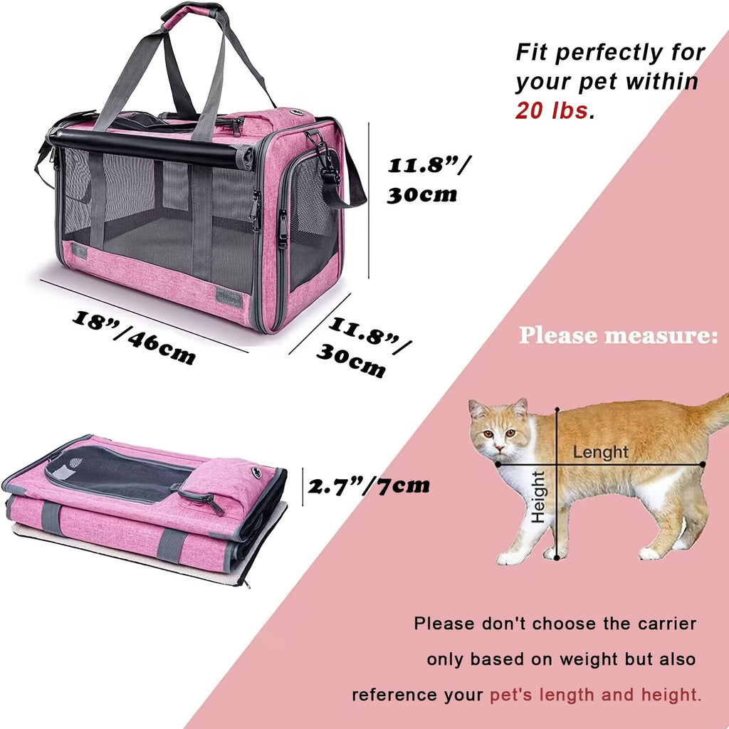 Cat Carrier Travel Set for Cats and Small Dogs, Soft-Sided Breathable Collapsible Pet Bag with Bowl, Collar or Pet Glove Bundle Options
