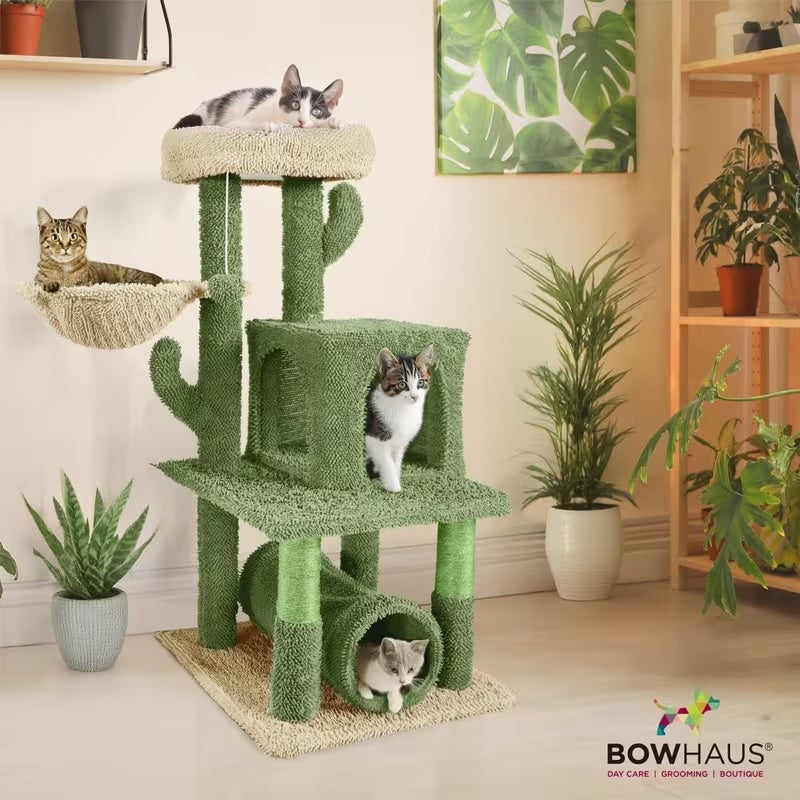 Cactus Cat Tower with Widened Perch and Scratching Posts, Multi-Level Indoor Cat Furniture in 37, 40, 58 or 70 Inch Size Options for Play and Rest