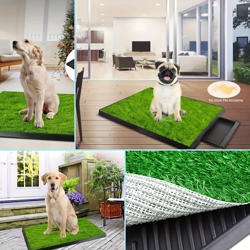 Dog Grass Pad with Tray 27.8 x 20 Inch, Three-Layer Washable Indoor Potty with 3 Replacement Turf Pads for Small and Medium Dogs, Apartments and Balconies