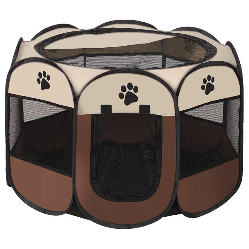 Mesh Pet Playpen for Cats and Puppies, Small 29 x 29 x 17 Inch Octagonal Enclosure with Paw Print Panels and Mesh Door, Seven Color Options