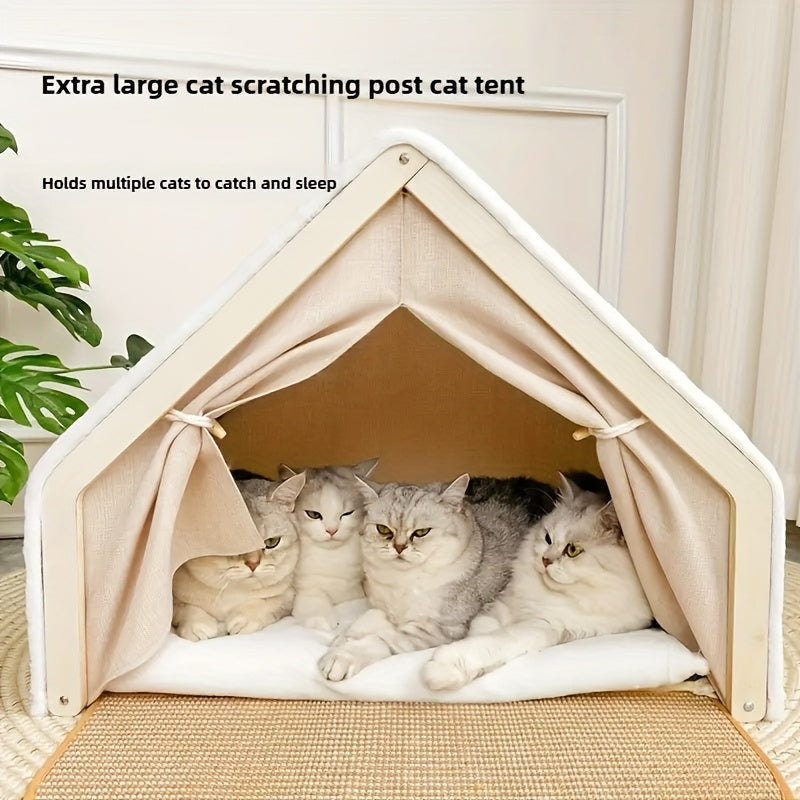 Shell Cat House with Scratching Pad, Semi-Enclosed Sisal Cat Tent for Small and Medium Indoor Cats, XL Listed Hideaway for Living Room or Bedroom
