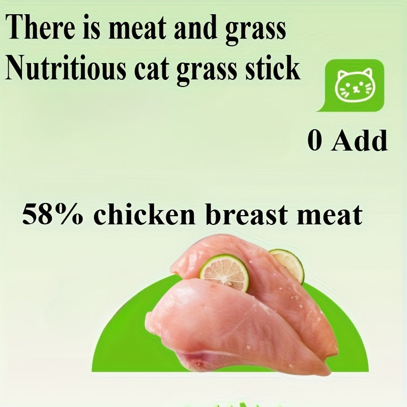 Cat Grass Sticks Freeze-Dried Chicken Dental Chew Treats, 518g Bucket About 105 Sticks for Teeth Cleaning and Hairball Care, Crunchy Snacks for Indoor Cats