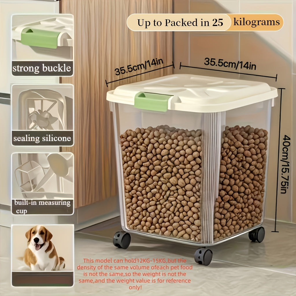 Dog Food Storage Container with Scoop and Locking Lid, 11 or 22 lb Stationary Bins and 55 lb Wheeled Option for Dry Cat Food and Pantry Organization