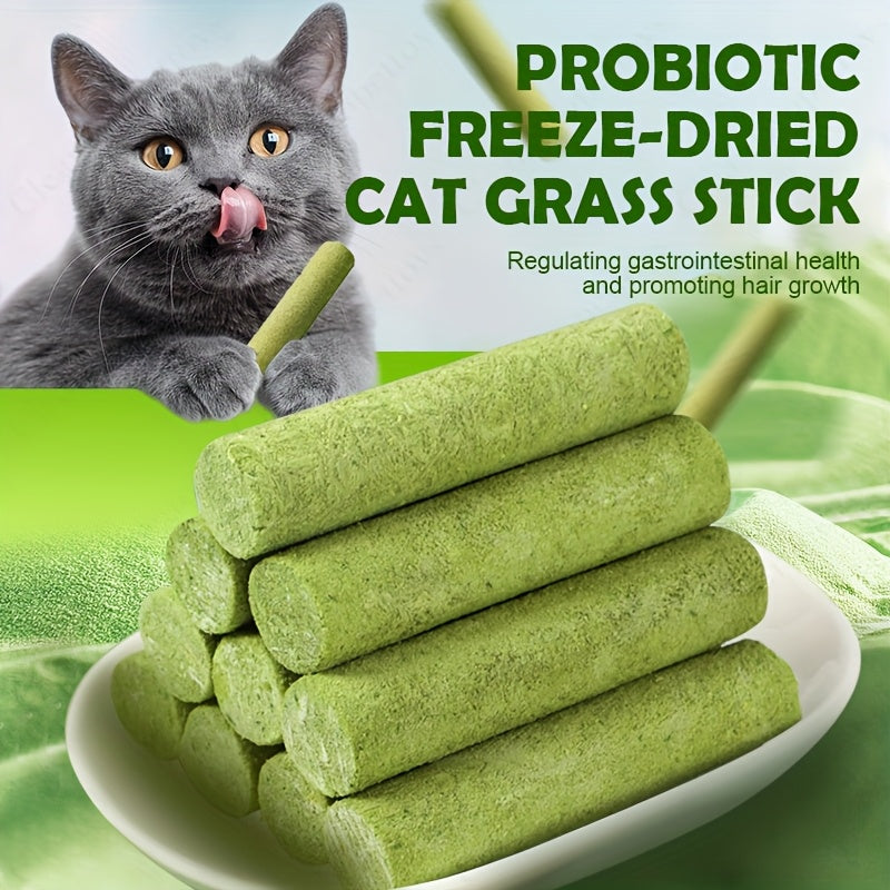 Freeze-Dried Cat Grass Sticks, 15-Piece Cat Treat Pack for Supervised Snack Time, Cat Grass Treats for Cat Owners and Pet Gift Baskets