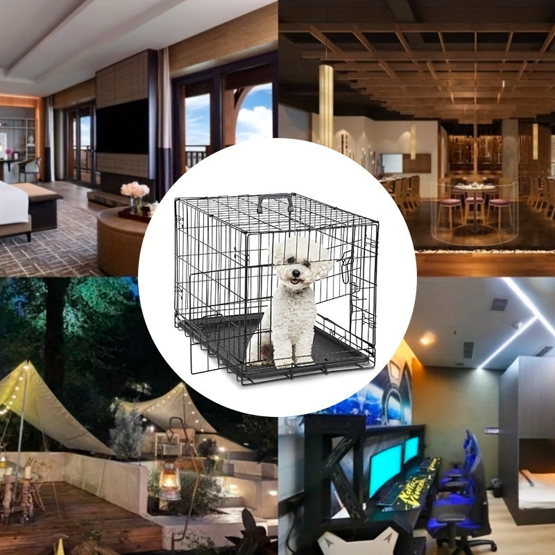 Double Door Dog Crate with Divider Panel, Folding Metal Wire Pet Kennel with Leak-Proof Plastic Tray in 24.41 or 30.31 Inch Sizes