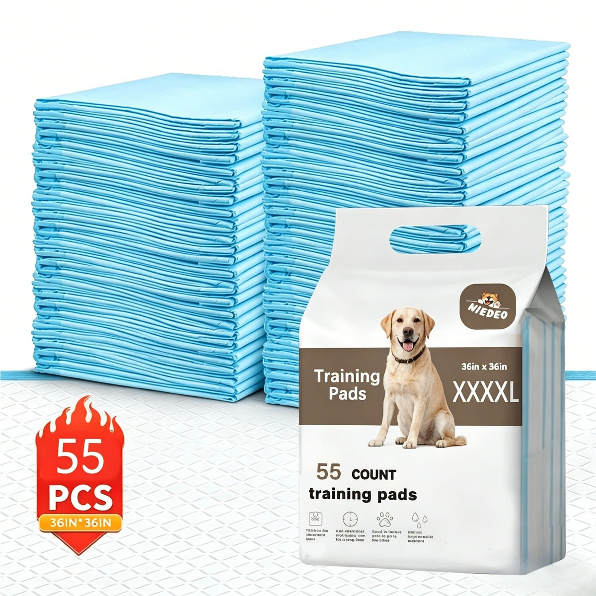 Dog Pee Pads 36 x 36 Inches, 55 Count Extra Large Six-Layer Disposable Puppy Potty Training Pads with Soft Nonwoven Surface for Home and Crates