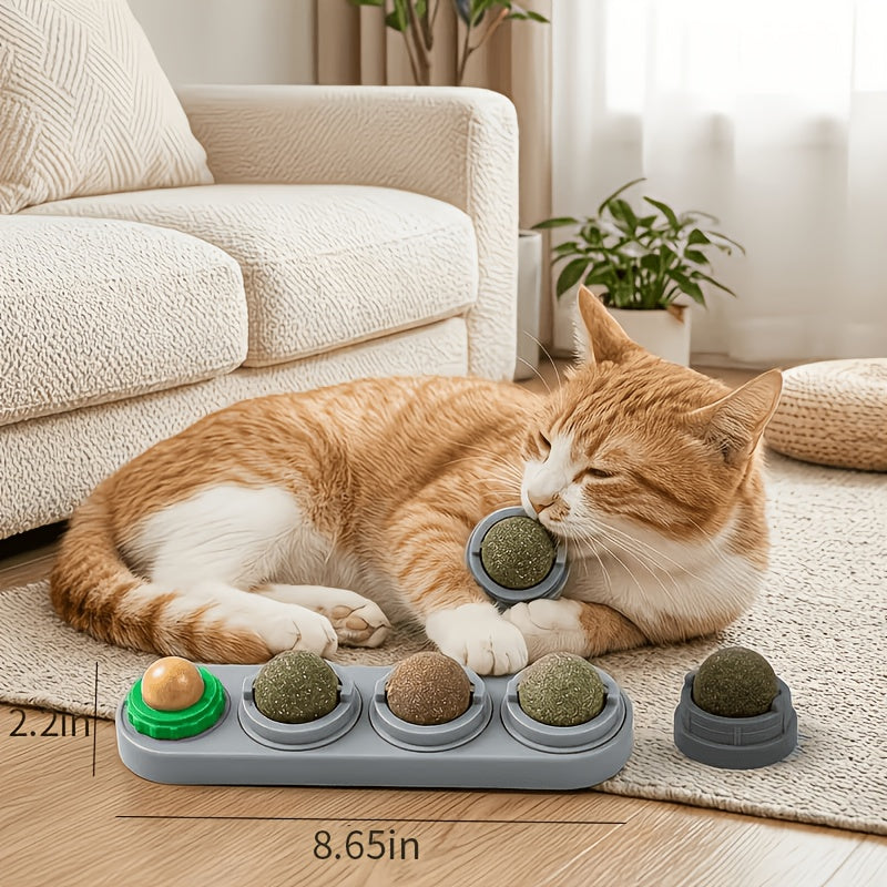 Silvervine Cat Toy Balls 5pcs, Rotating Herb Lick Toys for Supervised Indoor Play, Blue Green Pink and Refill Options for Cat Owners