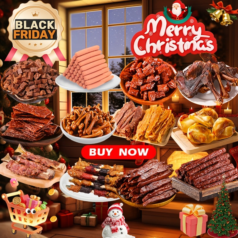 Mixed Meat Dog Treat Packs with Sausage, Meat Cubes, Slices and Chicken & Duck Combo Options for Supervised Training Rewards and Christmas Gifts