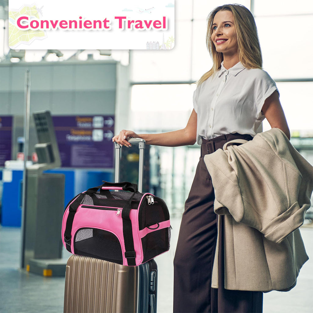 Soft Pet Carrier Crossbody Bag, Lightweight Foldable Travel Carrier for Small Dogs and Kittens, Blue or Pink with S, M and L Options for Walks and Vet Visits