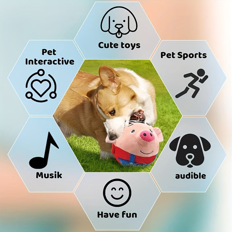 Interactive Plush Pig Ball Toy with Automatic Rolling and Sound, USB Rechargeable Moving Pet Toy for Supervised Dog and Cat Play