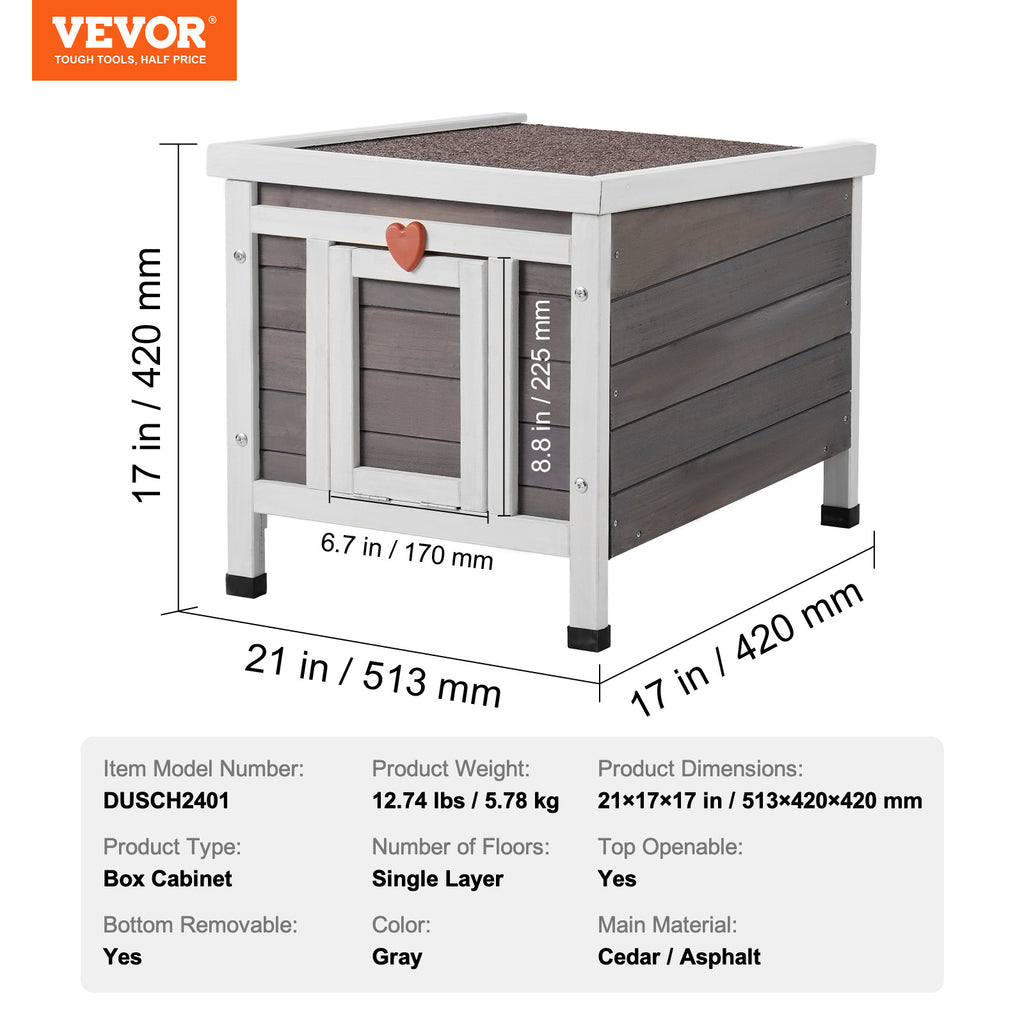 Fir Wood Outdoor Cat House with Asphalt Roof, Acrylic Window and Removable PVC Door Flaps, 20 or 24 Inch Feral Cat Shelter with Cleaning Access