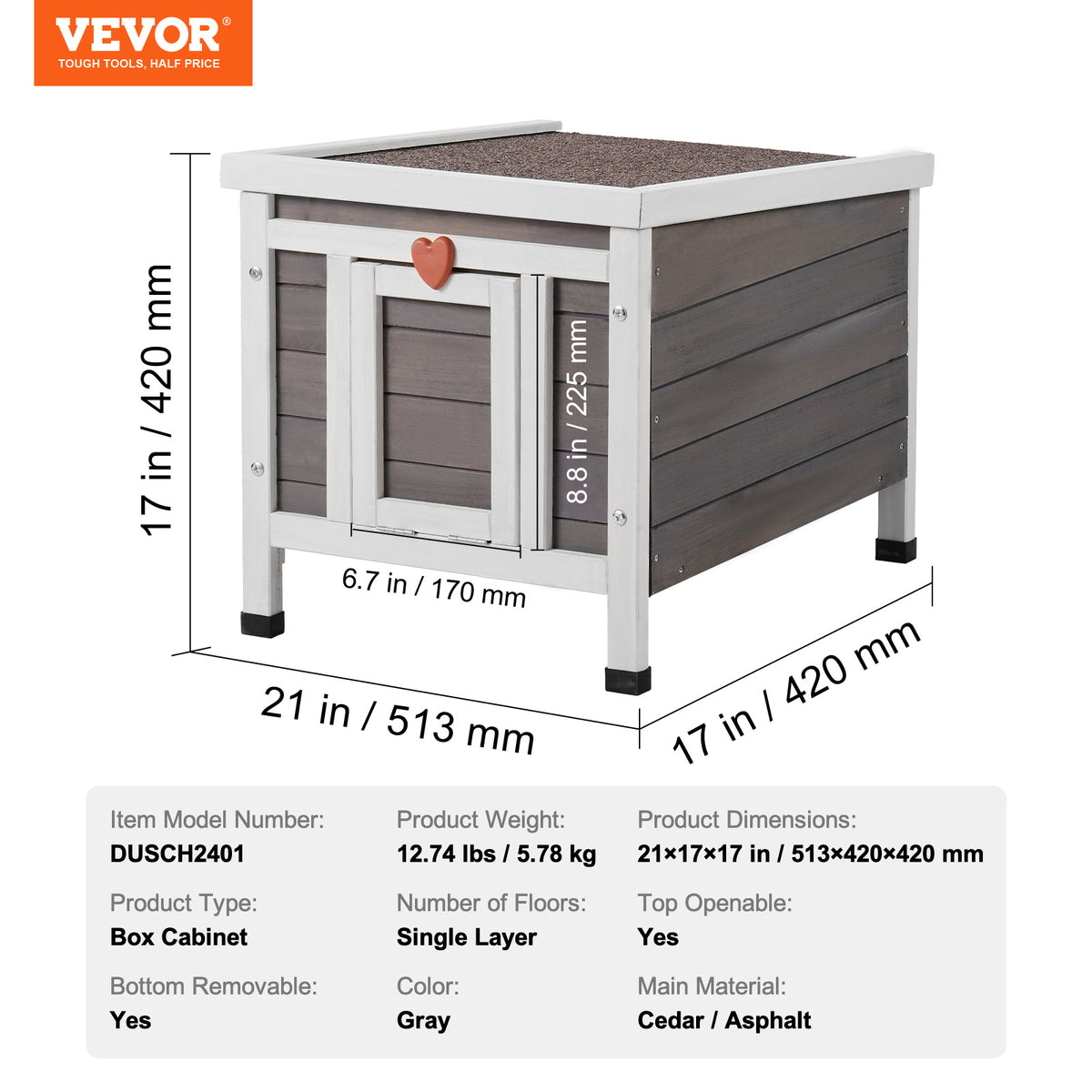 Fir Wood Outdoor Cat House with Asphalt Roof, Acrylic Window and Removable PVC Door Flaps, 20 or 24 Inch Feral Cat Shelter with Cleaning Access