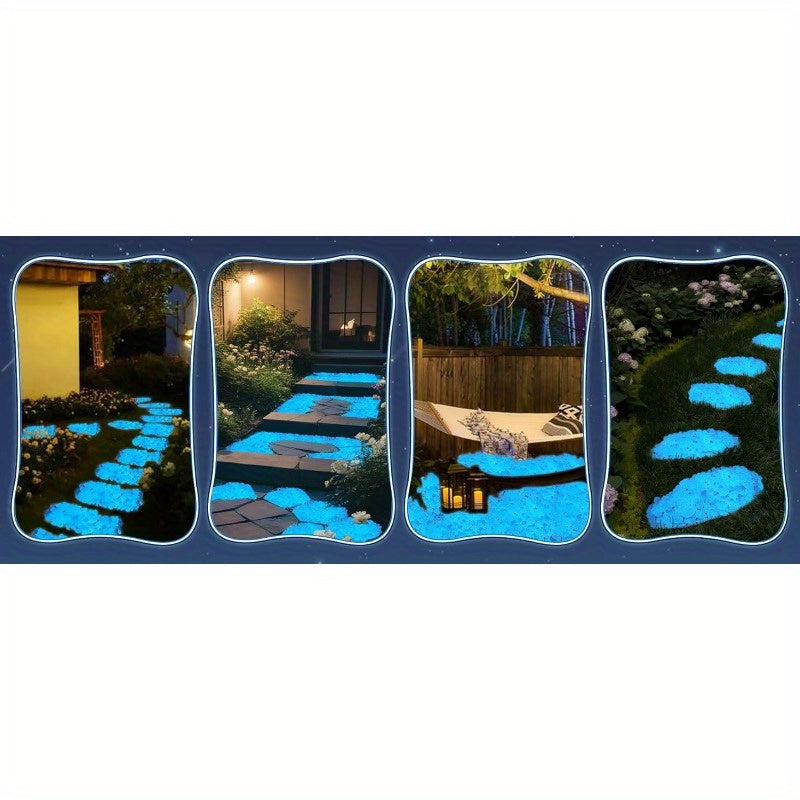Glow in the Dark Pebbles, 1500 Blue Luminescent Decorative Stones Charged by Sunlight or Lamp Light for Garden Paths and Indoor Displays