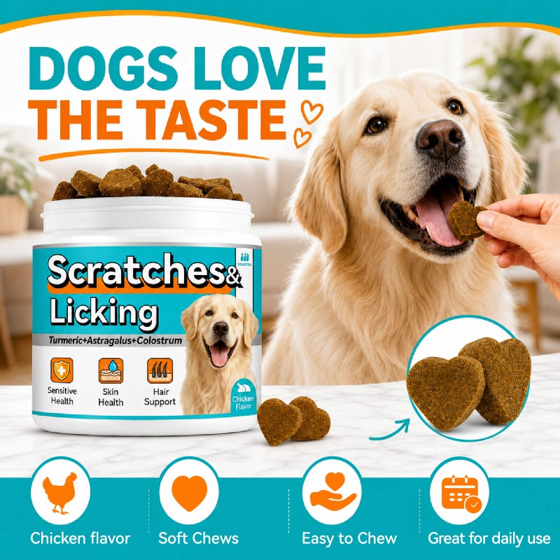 Dog Skin Supplement Chews with Omega 3, Chicken Flavor Skin and Coat Support with Turmeric, Astragalus and Colostrum, 1 Can for All Breeds