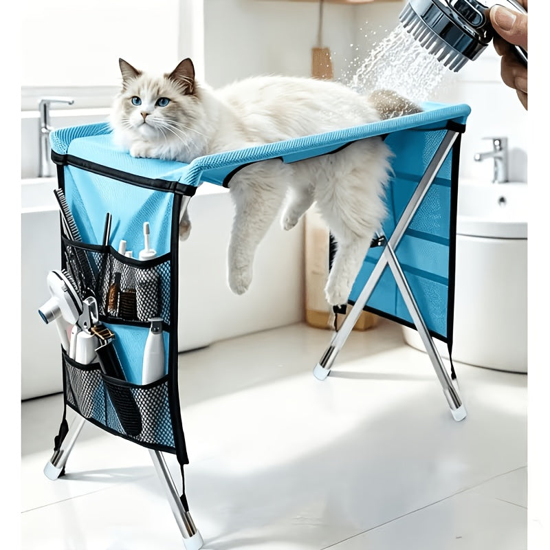 Pet Grooming Table with Detachable Care Bed, Folding Support for Cats and Small Dogs, At-Home Coat Trimming Station in Black, Khaki or Blue