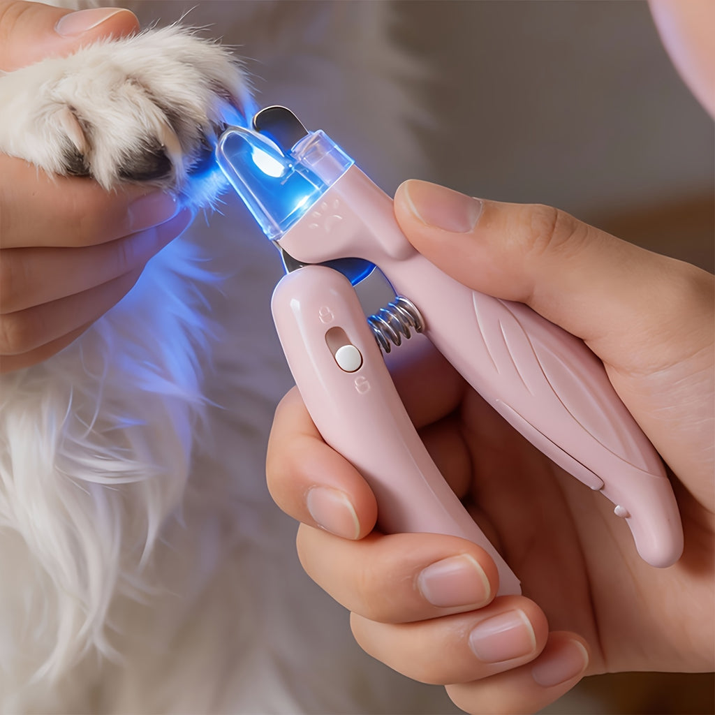 Dog and Cat Nail Clippers with LED Light, Safety Lock and Protective Cover for At-Home Pet Claw Trimming and Daily Grooming, Green or Pink